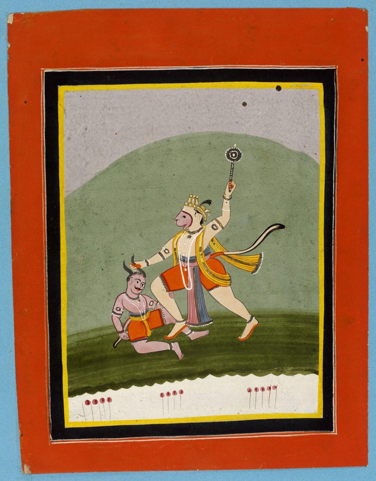 Hanuman striking a demon, mid 19th century