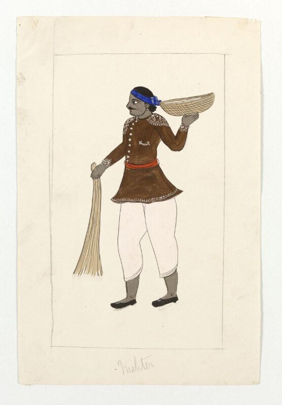 One of seven drawings of people and occupations and a lion.