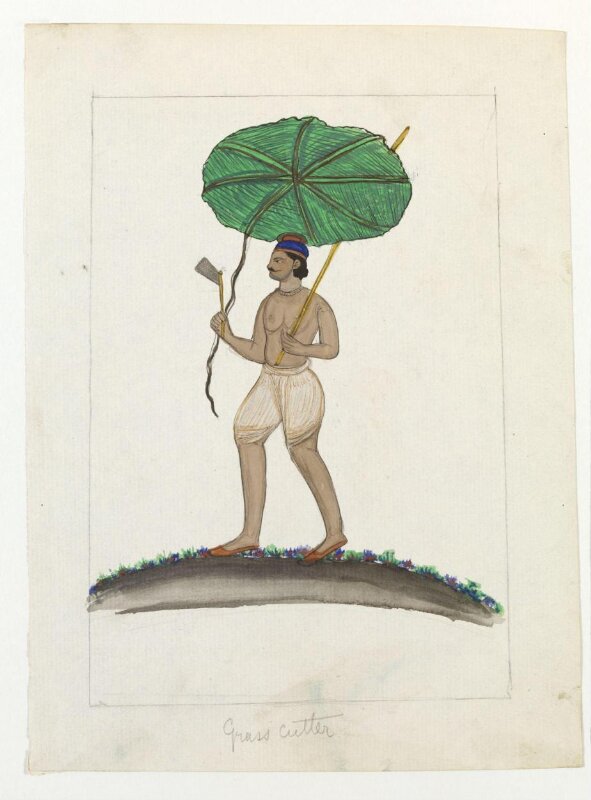 One of seven drawings of people and occupations and a lion.