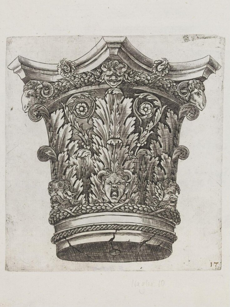 Capital with rams' heads and masks top image