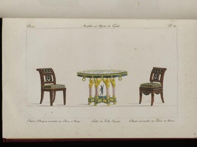 Collection de meubles et objets de goût, comprenant tout ce qui a rapport à l'ameublement, tel que vases, tripieds, candelabres, canalettes