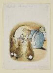Mrs Rabbit pouring out the tea for Peter while her children look on: variant illustration for The tale of Peter Rabbit thumbnail 2