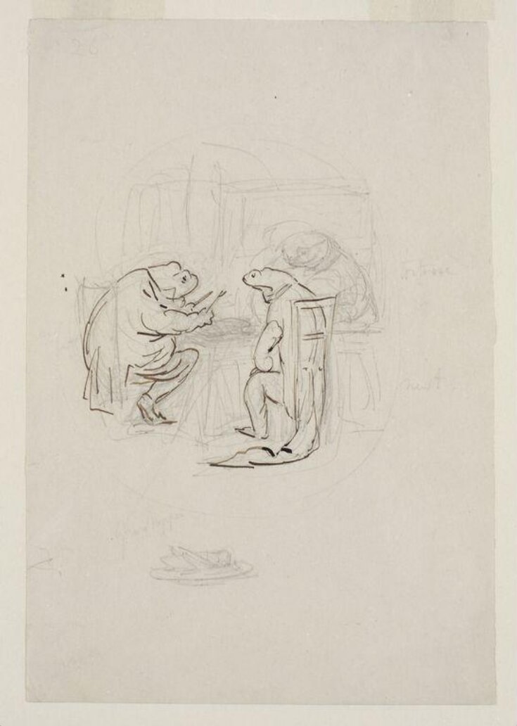Jeremy Fisher dining on grasshopper with Sir Isaac Newton and Mr Ptolemy Tortoise: preparatory drawing for The tale of Mr. Jeremy Fisher top image