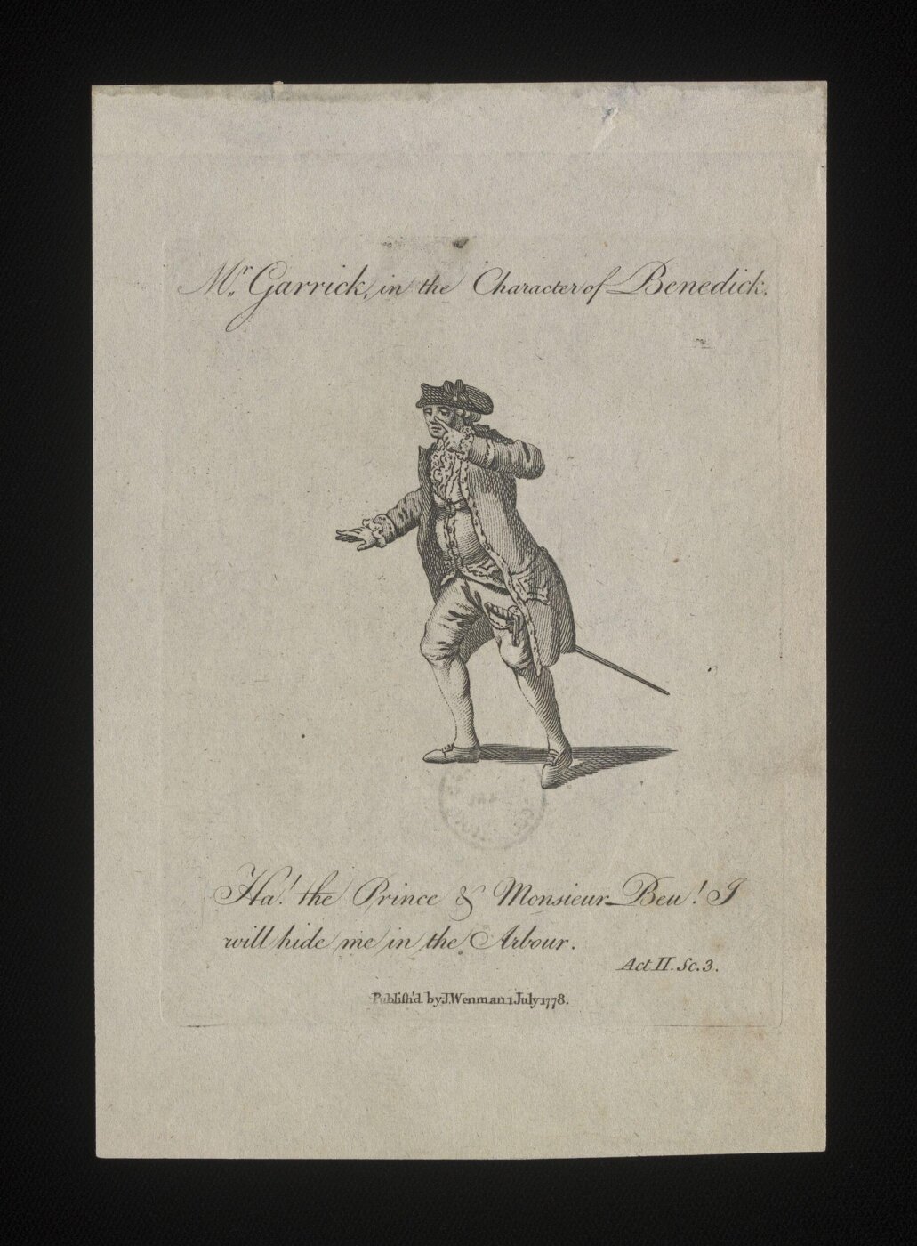 unknown, Mr Garrick in the character of Benedick