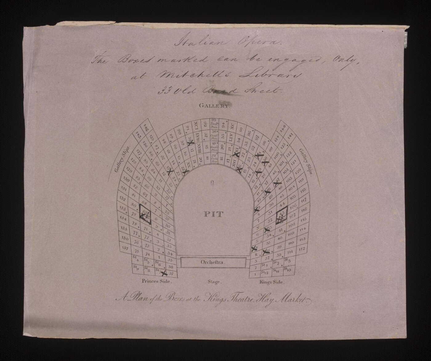 Unknown, A Plan of the Boxes at the Kings Theatre, Hay Market