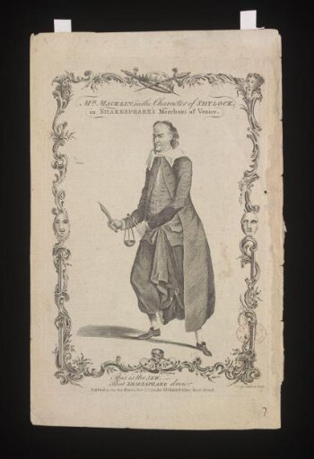 Mr. Macklin in the Character of Shylock, in Shakespeare's Merchant of Venice