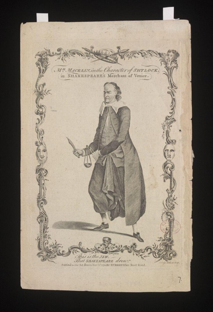 Mr. Macklin in the Character of Shylock, in Shakespeare's Merchant of Venice image