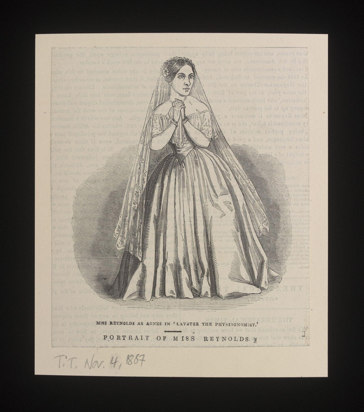 unknown, Miss Reynolds as Agnes in Lavater The Physiognomist