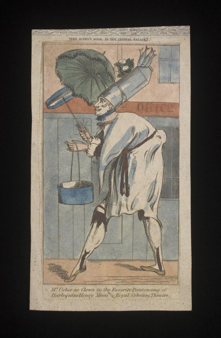 Mr Usher as the clown in the favourite pantomime of Harlequins Honey Moon at the Royal Cobourg [sic] Theatre. top image