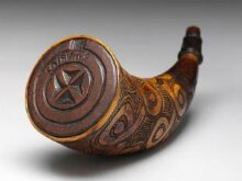 Vintage Black Powder Horn w/ Wooden Cap