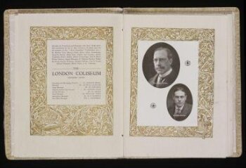 Souvenir silk-covered booklet, Coliseum Theatre, 11 October 1913