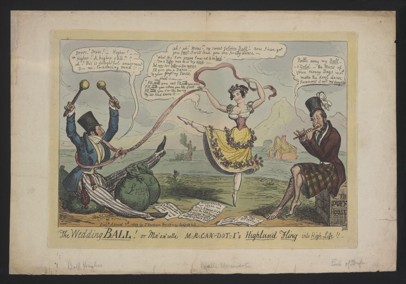 Cruikshank, George, The Wedding Ball! Or Ma'am'selle M-r c-n-.-ti's Highland Fling into High Life!!