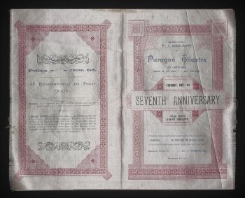 Silk programme for the Paragon Theatre of Varieties, 19th May 1892