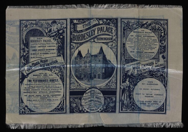 Silk programme of the Grand Opening Night of the Bordesley Palace Theatre and Stage Circus of Varieties, Birmingham image
