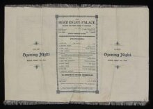 Silk programme of the Grand Opening Night of the Bordesley Palace Theatre and Stage Circus of Varieties, Birmingham thumbnail 1