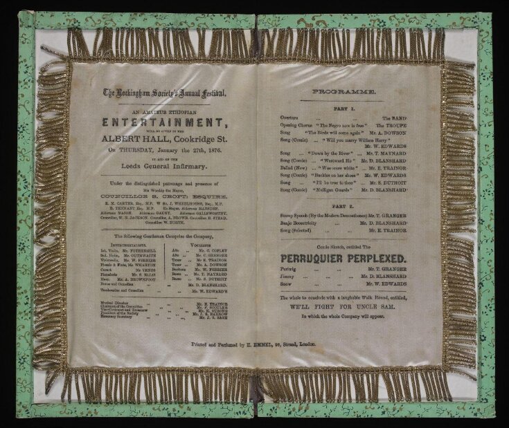 Silk programme for an Amateur 'Ethiopian Entertainment', 1876 top image