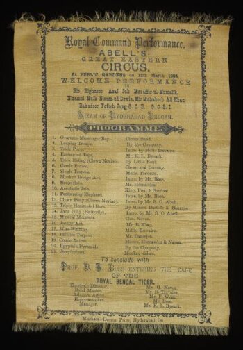 Silk programme for Abell's Great Eastern Circus, Hyderabad Public Gardens, 12 March 1903