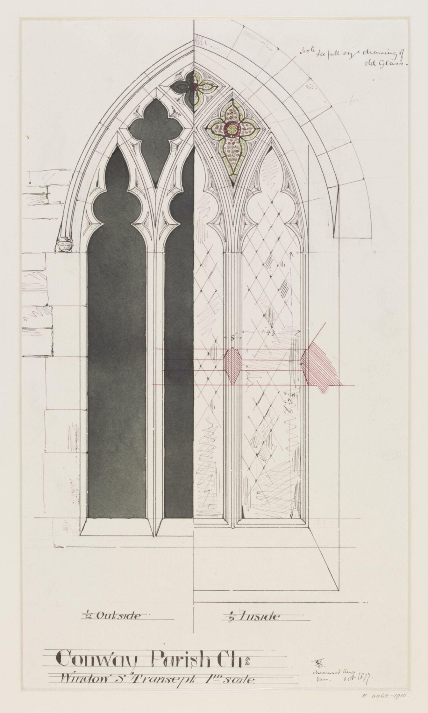 Window in the south transept, half exterior, half interior, Sydney Vacher, 1877