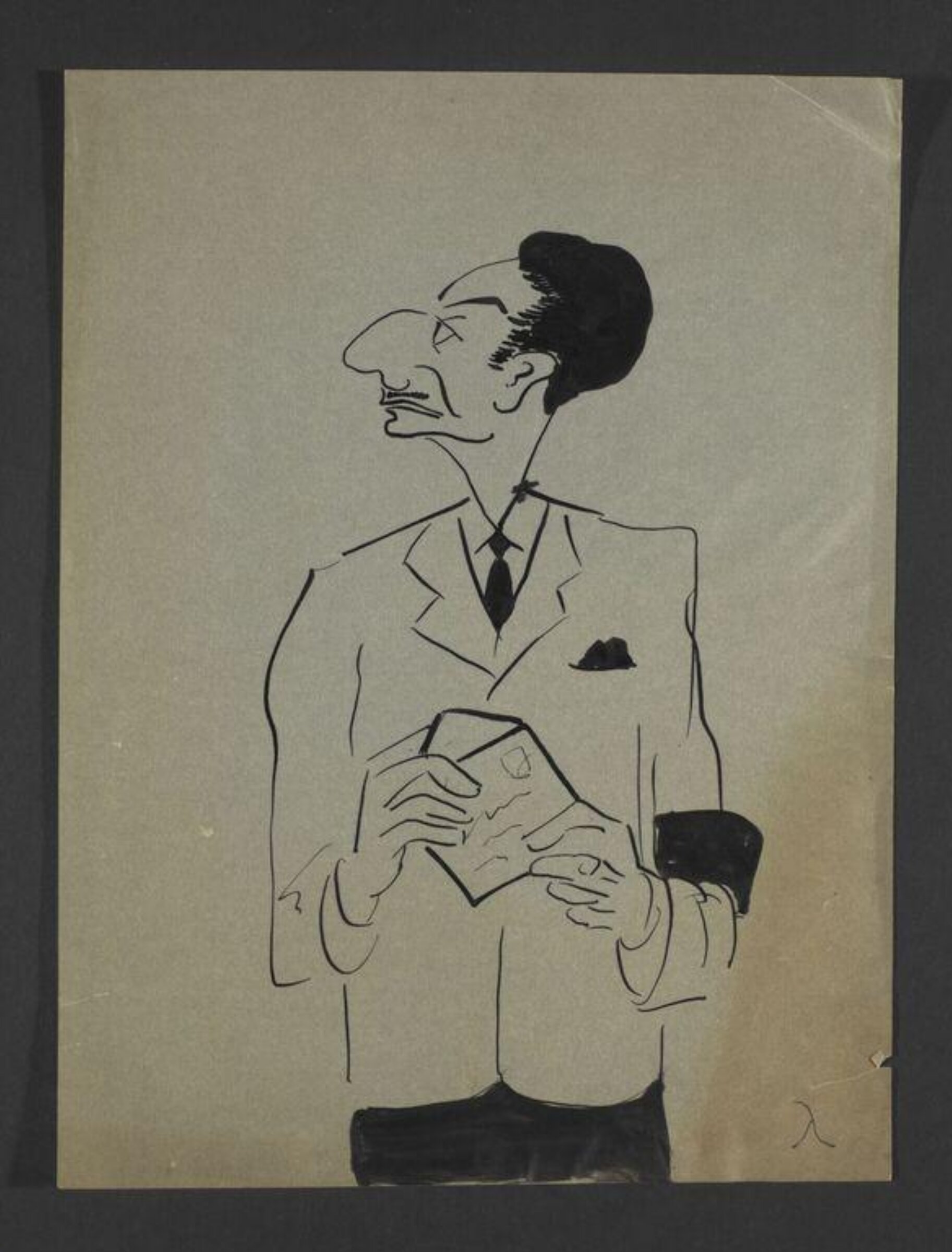 John Gielgud as Sebastien Lacréole, in <i>Nude with Violin</i> by Noël Coward, Globe Theatre 1956. Drawing by Peter Lambda (1911-1995), Peter Lambda, 1956