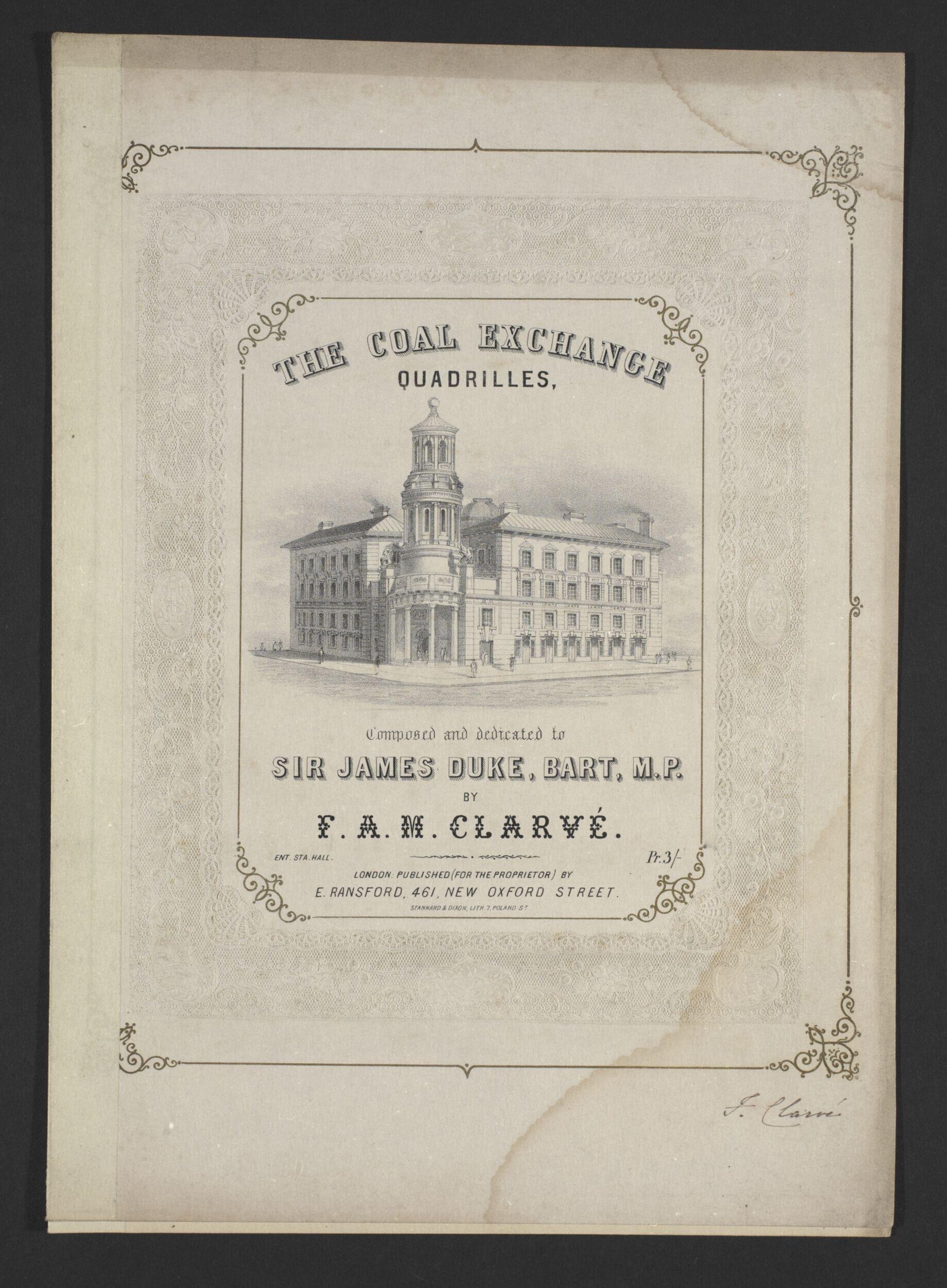 The Coal Exchange Quadrilles by Clarvé, F. A. M.