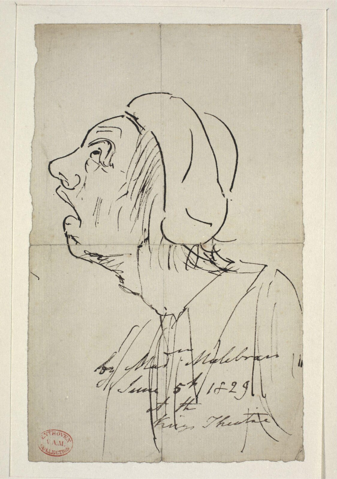 Drawing by Madame Malibran, Maria Malibran, 1829