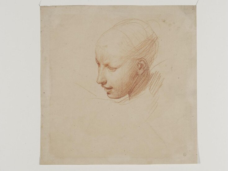 study of a female head, looking downwards with lips parted, half left for the figure of truth top image