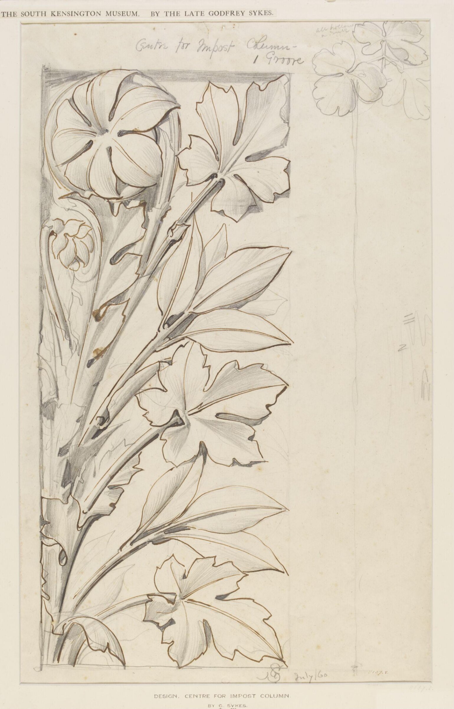 Design, centre for impost column, Godfrey Sykes, July 1860