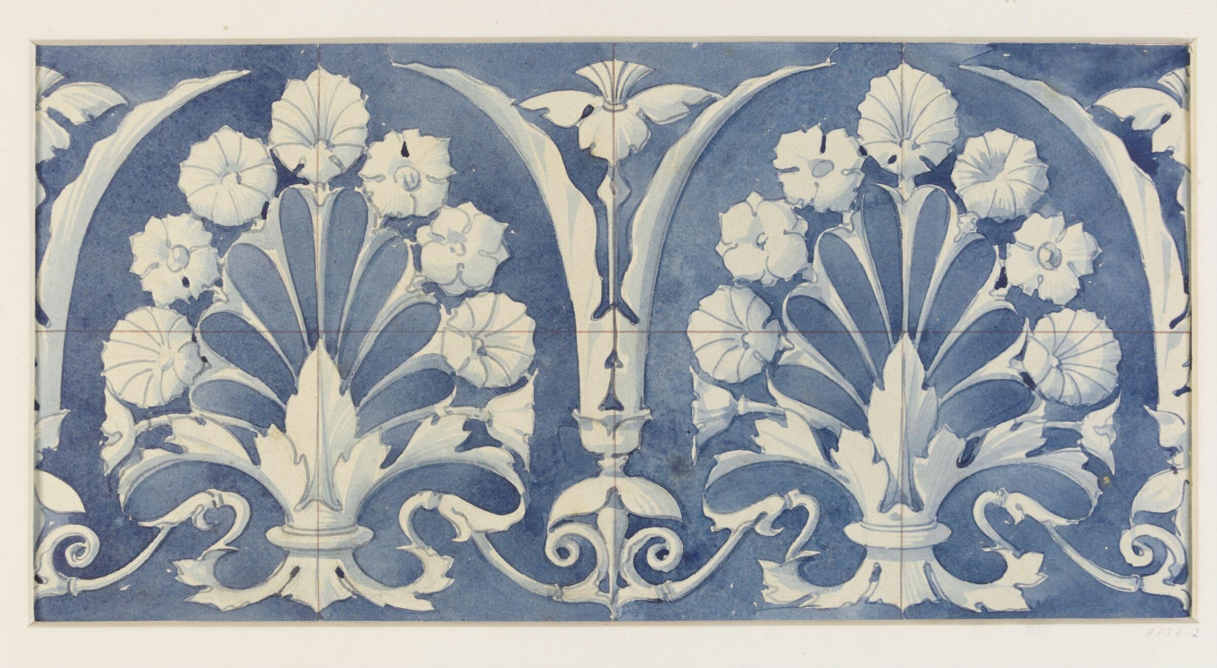 Ornamental design in blue and white for a frieze, Godfrey Sykes, nineteenth century