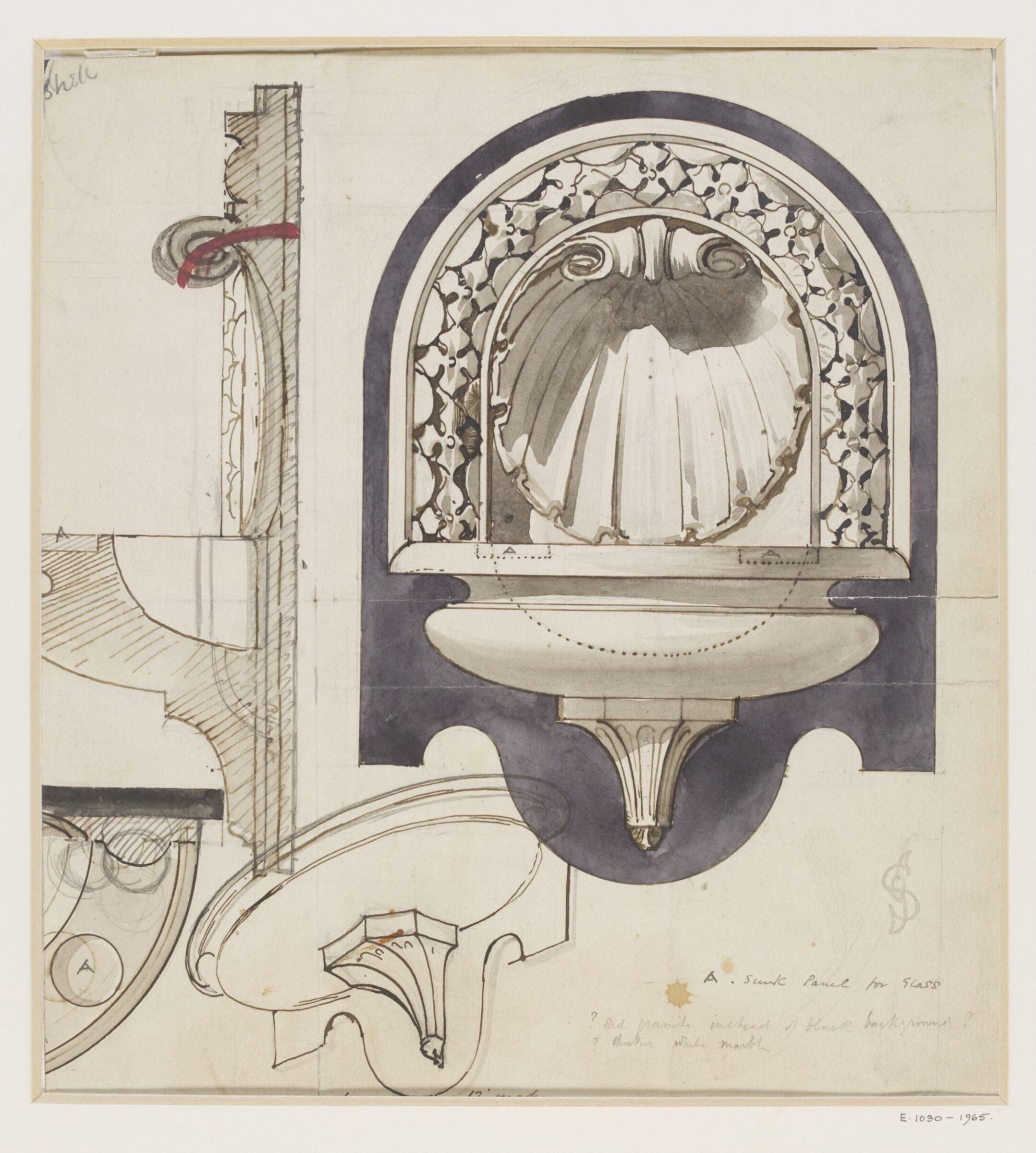 Design for a wall drinking fountain, Godfrey Sykes, 1860-1866