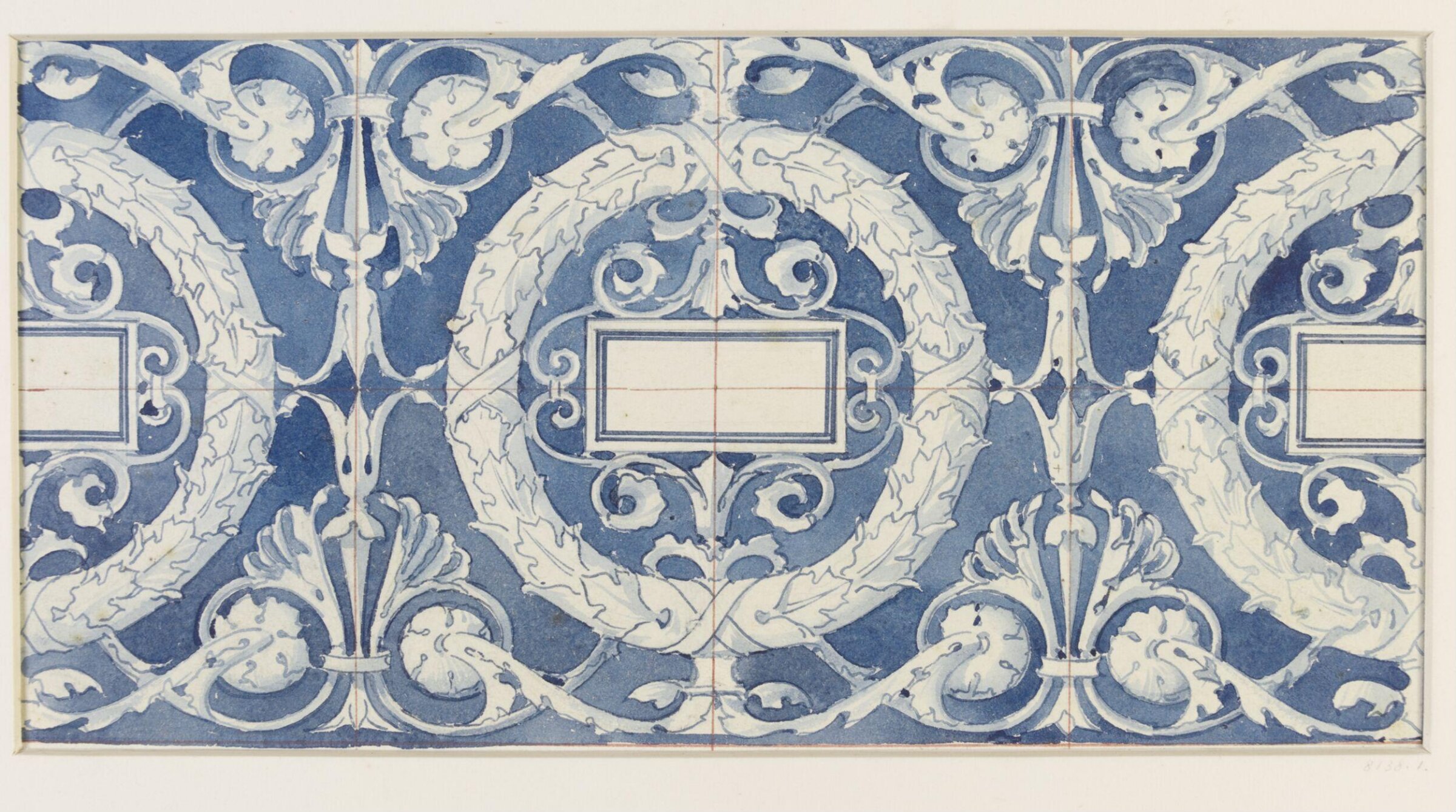 Ornamental design for a freize in blue, Godfrey Sykes, nineteenth century