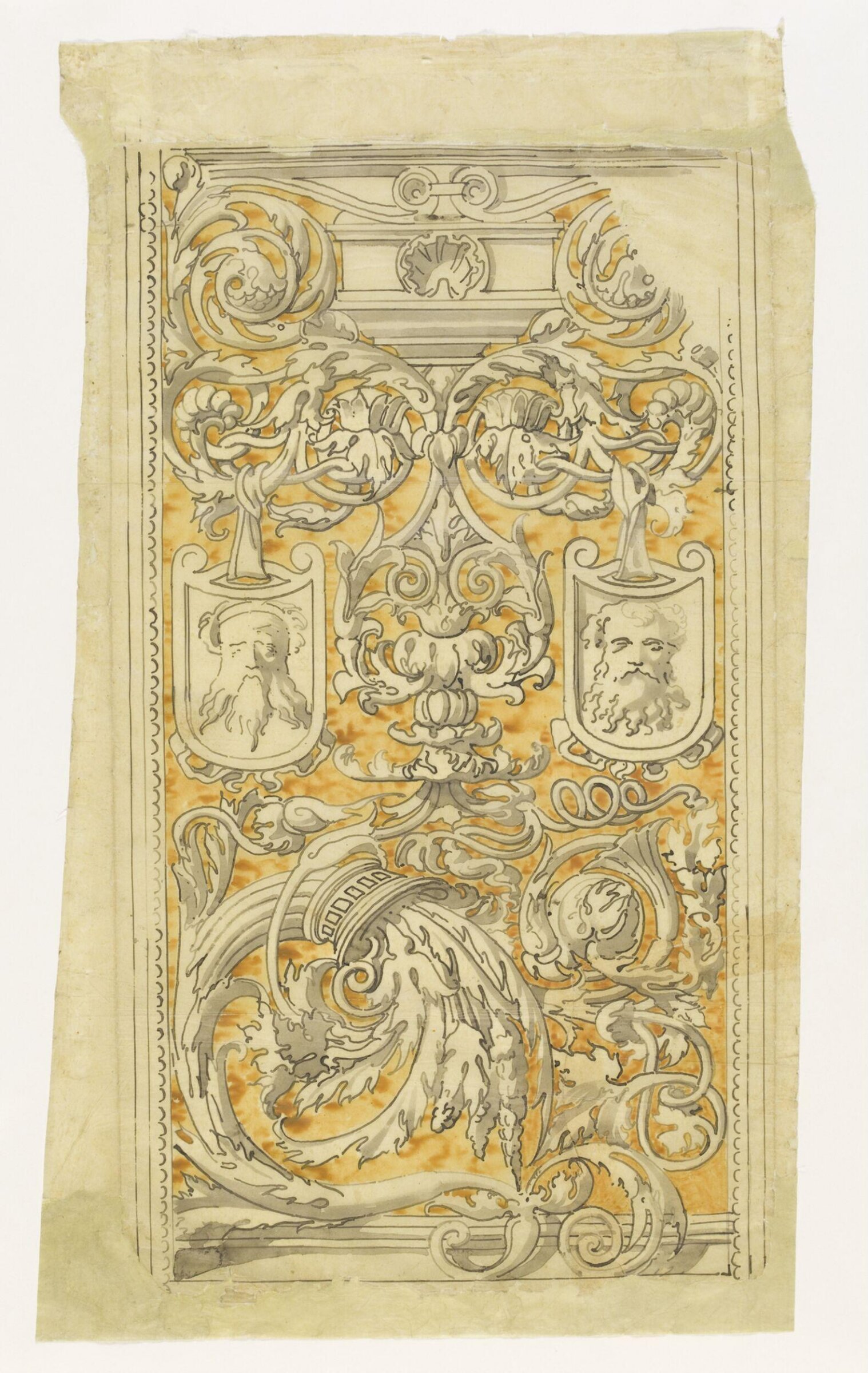 Tracing of an Alfred Stevens design for stove tiles for H. E. Hoole & Co., and Benham & Sons, Godfrey Sykes, 1860-6