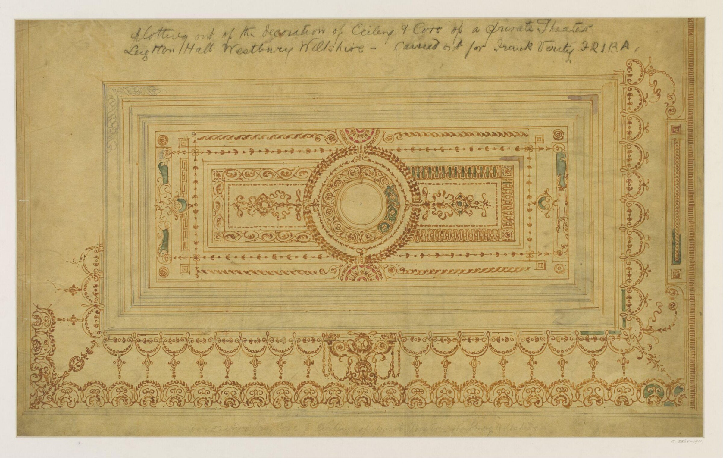 Design for decoration of private theatre at Leighton Hall, Townroe