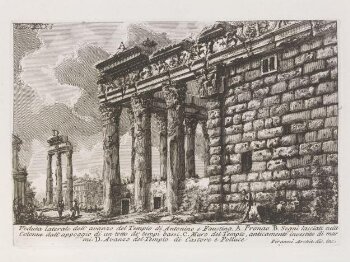 Side view of the remains of the Temple of Antoninus and Faustina