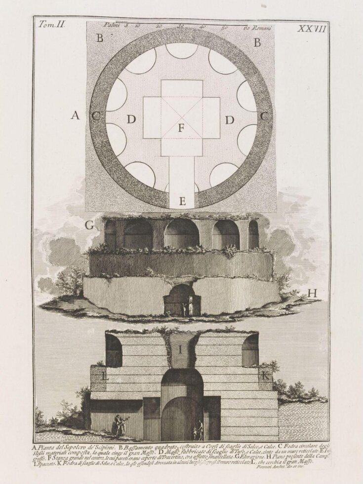 Plan, section and elevation of the Tomb of Scipios top image