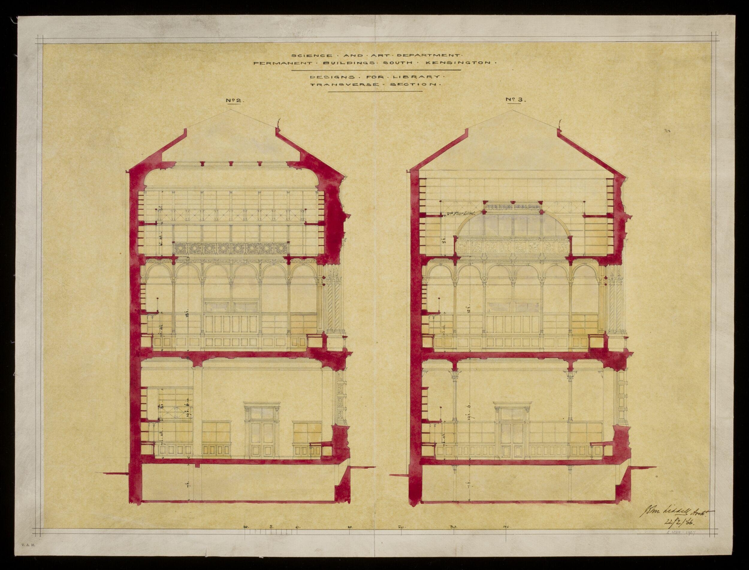 Designs for Library. Transverse sections