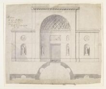 Plan and elevation of garden alcove and screen wall at Lansdowne House, Berkeley Square thumbnail 1
