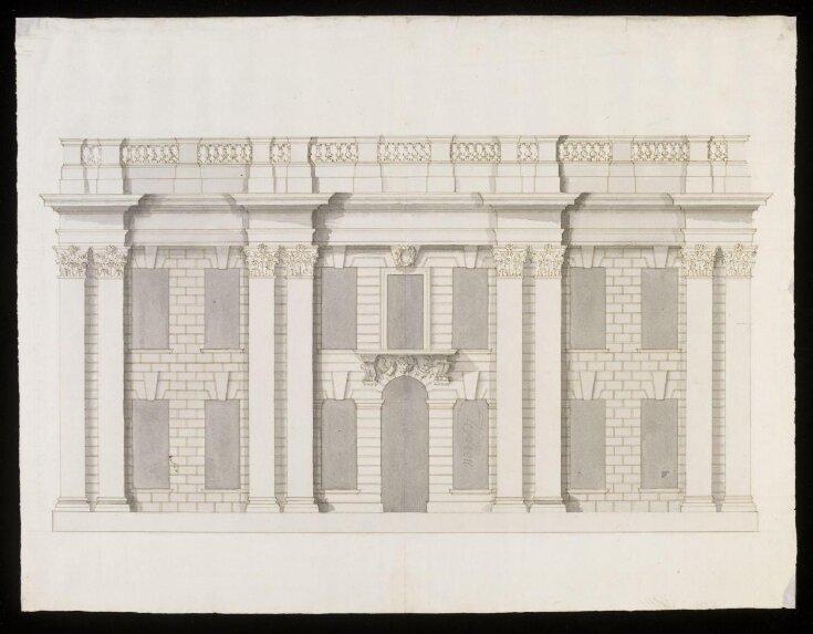Early proposal for the elevation of the central block of the north, or entrance front of Castle Howard, Yorkshire. top image