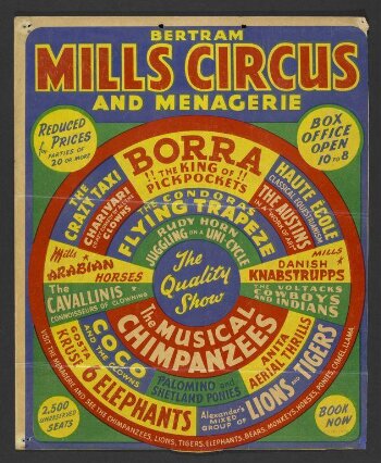 Hanging card advertising Bertram Mills' Tenting Circus, 1954