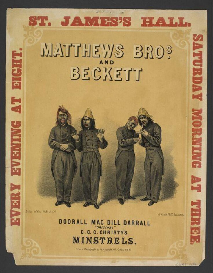 Hanging card advertising the Matthews Brothers and George Beckett at St. James's Hall 1864 top image