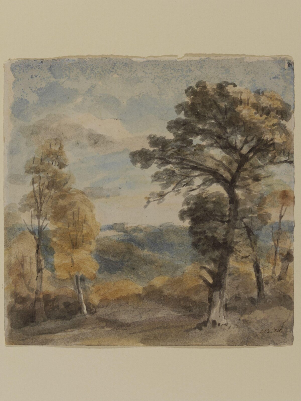 Landscape with trees and a distant mansion, Constable, ca. 1805