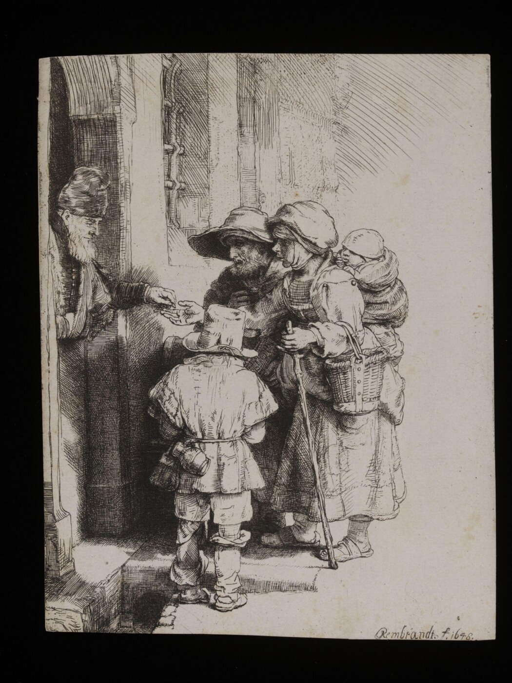 Rembrandt van Rijn, Beggars receiving alms at the door of a house
