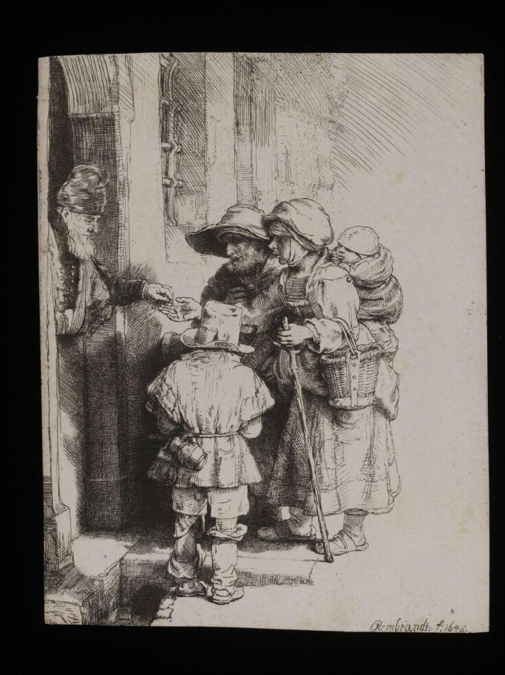 Beggars receiving alms at the door of a house top image