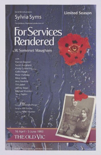 Poster advertising <i>For Services Rendered</i> at the Old Vic Theatre 1993