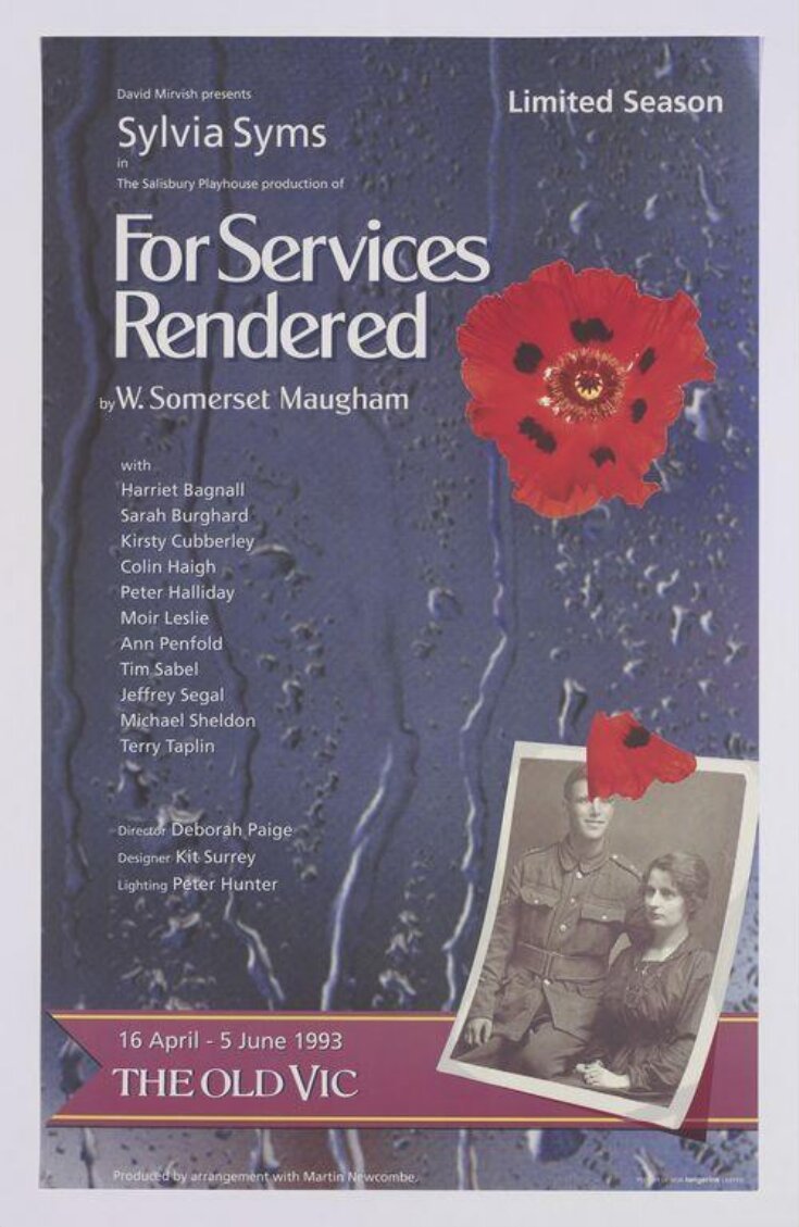 Poster advertising <i>For Services Rendered</i> at the Old Vic Theatre 1993 image
