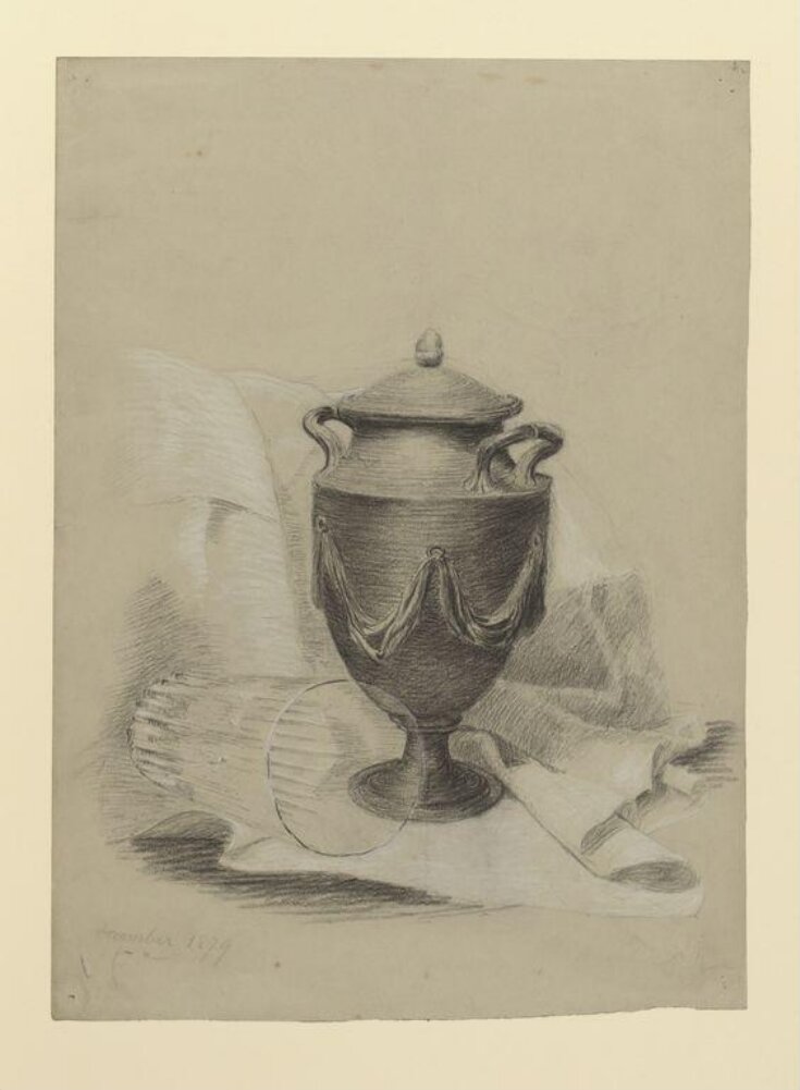 Drawing of a swagged urn (black basalt ware) and a glass tumbler top image