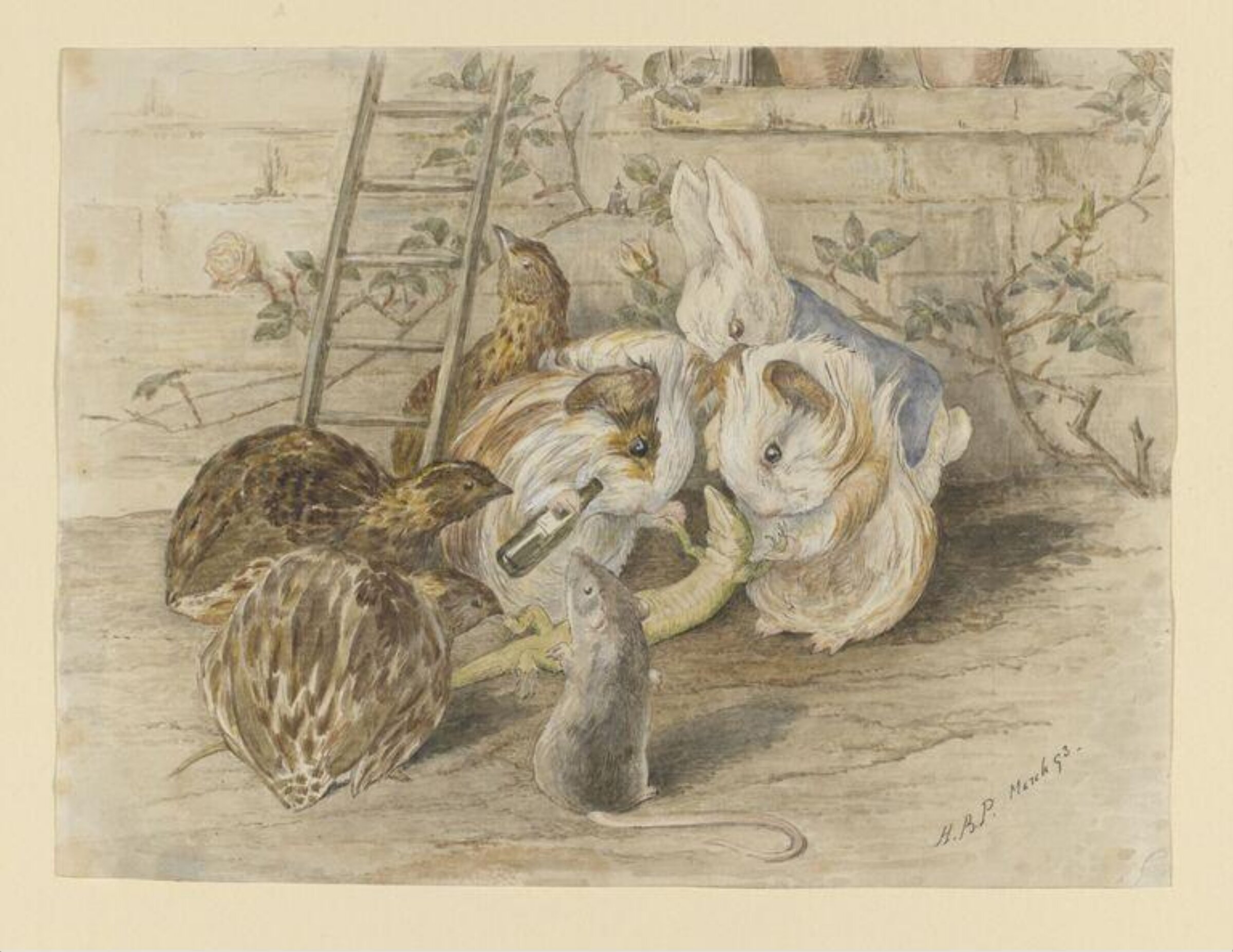 The little lizard, Bill, supported by two guinea-pigs, Beatrix Potter, 03/1893