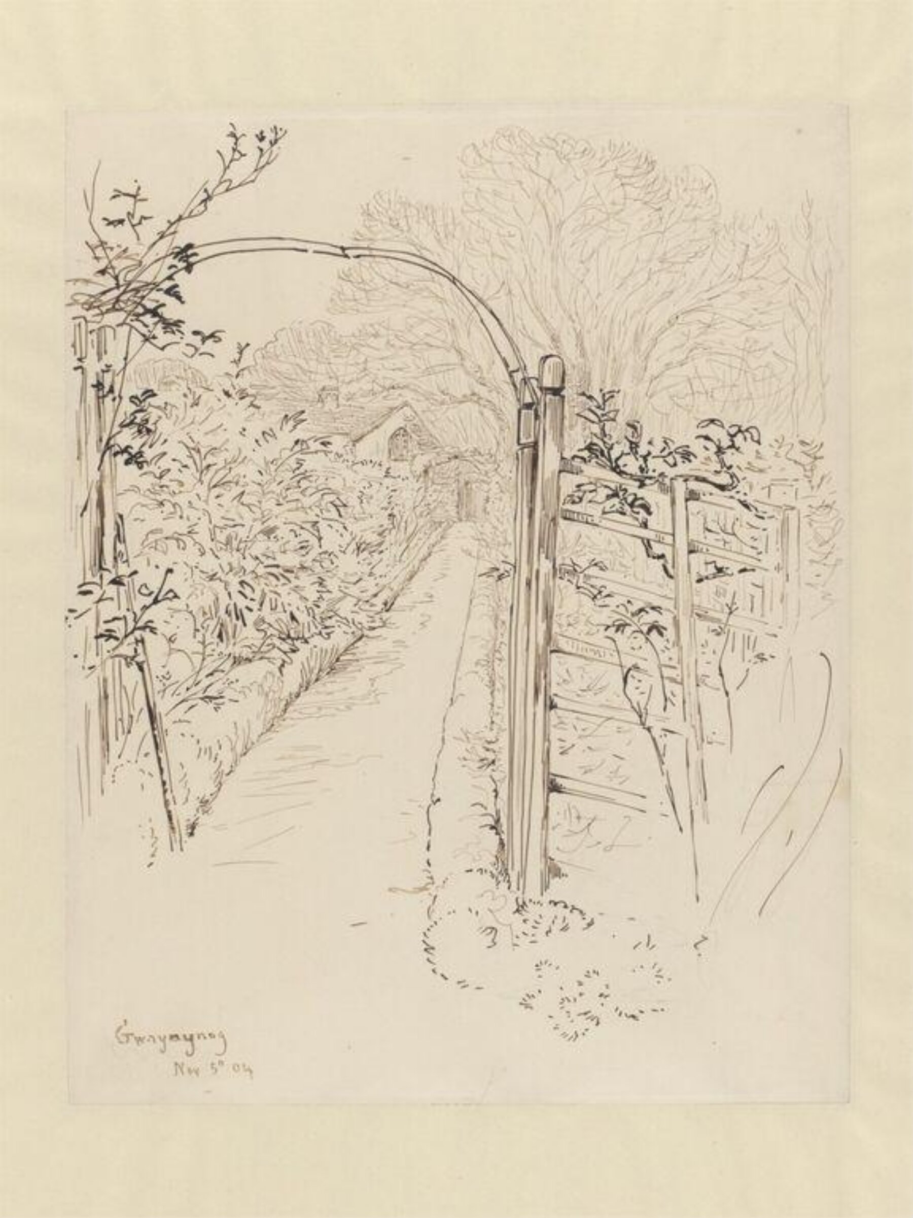 Sketch of the garden at Gwaynynog, Denbigh, Beatrix Potter, 05/11/1904