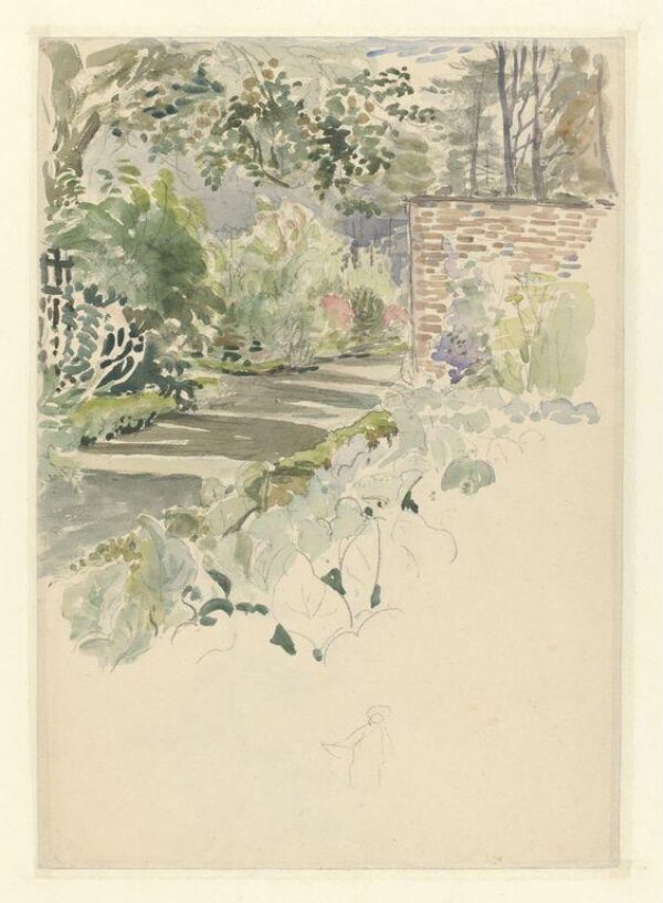 Sketch of the garden at Gwaynynog for the frontispiece of The Tale of the Flopsy  Bunnies, Potter, Beatrix