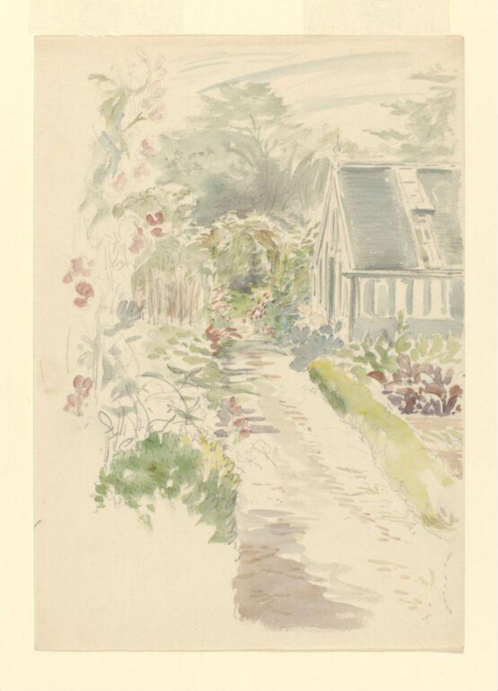 Sketch of the garden at Gwaynynog, Beatrix Potter, Probably March 1909