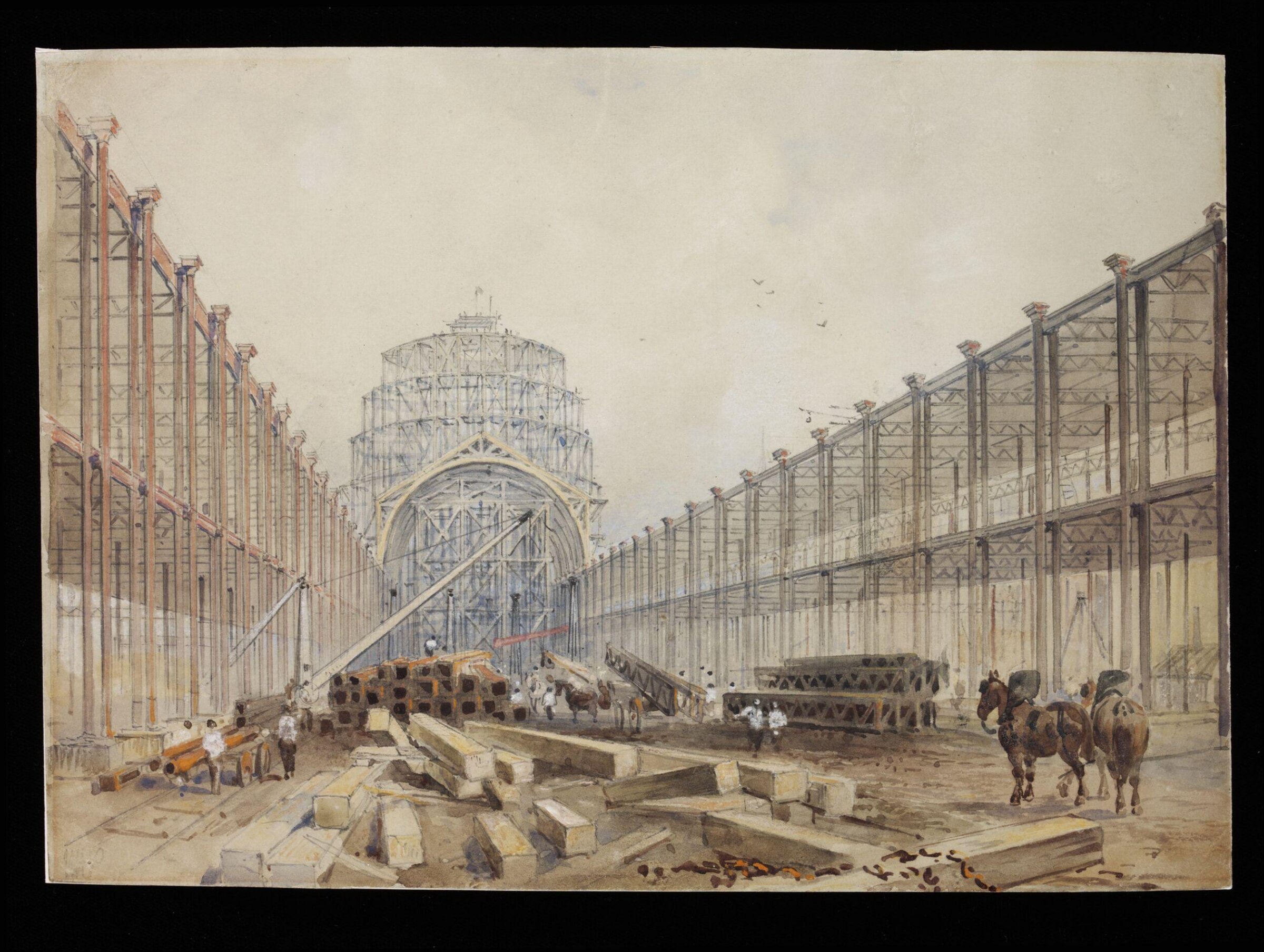 The construction in October, 1861, of the nave of the building for the International Exhibition, South Kensington, William Henry Prior, 1862